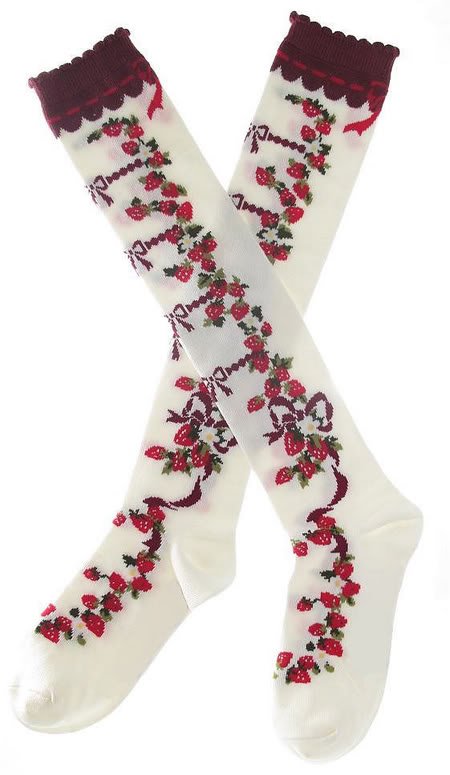 Secret Shop Lolita Bow Strawberry Knee Socks